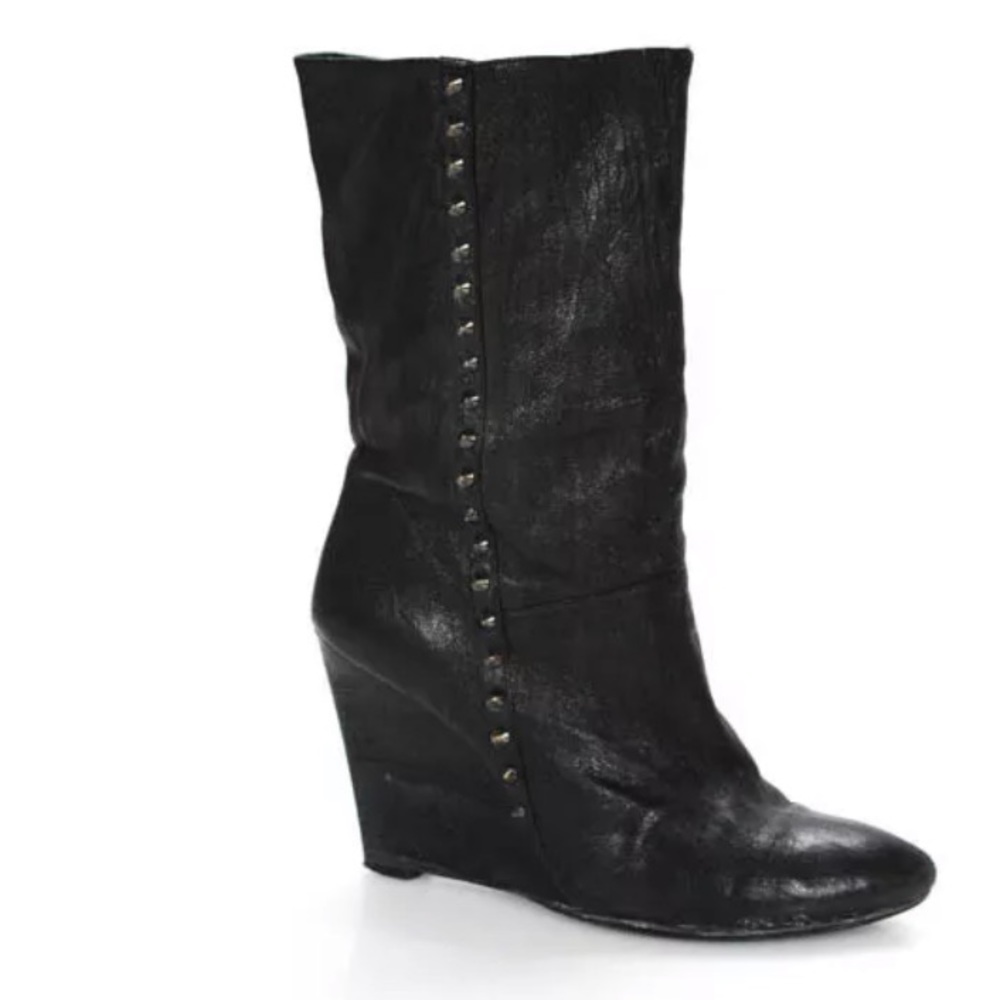 Plomo Black Leather Studded Wedges Sz 9!